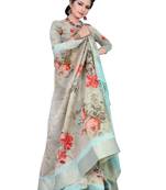 Grey printed jacquard saree with blouse