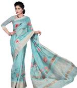Light blue printed jacquard saree with blouse