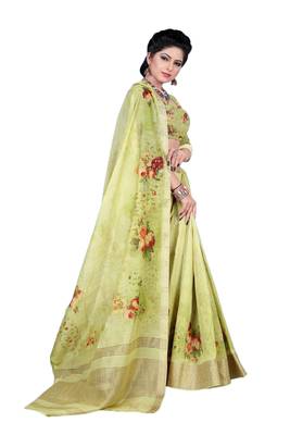 Light green printed jacquard saree with blouse 1
