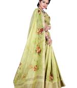 Light green printed jacquard saree with blouse