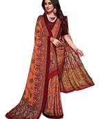 Maroon printed pashmina saree with blouse
