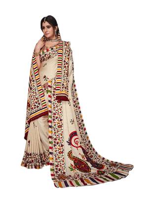 Multicolor printed pashmina saree with blouse 1