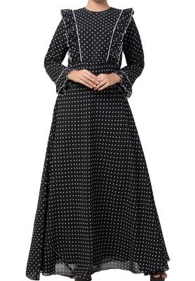 Dual Layer Maxi Dress With Georgette Polka Dots With Shantoon Lining 2