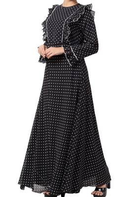 Dual Layer Maxi Dress With Georgette Polka Dots With Shantoon Lining 3