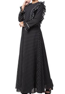 Dual Layer Maxi Dress With Georgette Polka Dots With Shantoon Lining 4