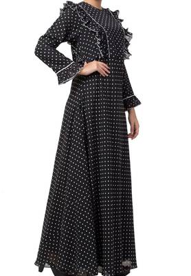 Dual Layer Maxi Dress With Georgette Polka Dots With Shantoon Lining 6