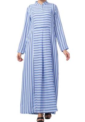 Striped Dress For Muslim Women Made Of Moss Fabric 2