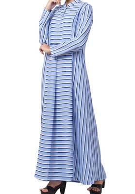 Striped Dress For Muslim Women Made Of Moss Fabric 3