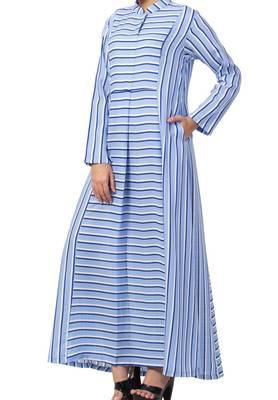 Striped Dress For Muslim Women Made Of Moss Fabric 4