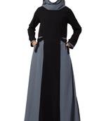 Dual Color Abaya Like Dress With Pockets And Buckled Belts Made In kashibo Matte Fabric