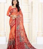 Orange printed art silk saree with blouse