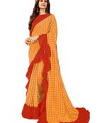 Orange printed art silk saree with blouse