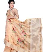 Peach printed jacquard saree with blouse