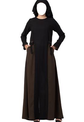 Dual Color Abaya Like Dress With Pockets And Buckled Belts Made In Nida Matte Fabric 1