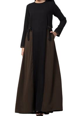 Dual Color Abaya Like Dress With Pockets And Buckled Belts Made In Nida Matte Fabric 2