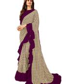 beige printed art silk saree with blouse