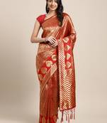 Red woven art silk saree with blouse