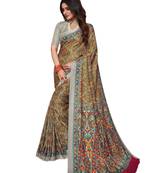beige printed pashmina saree with blouse