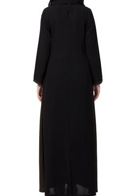 Dual Color Abaya Like Dress With Pockets And Buckled Belts Made In Nida Matte Fabric 3