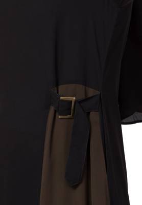 Dual Color Abaya Like Dress With Pockets And Buckled Belts Made In Nida Matte Fabric 4
