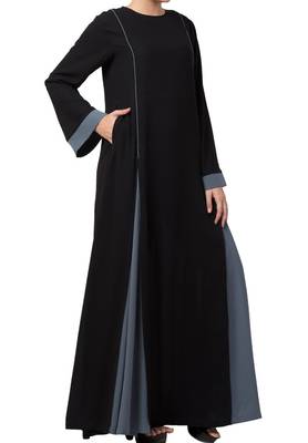 Flared Bottom Abaya Dress In Dual Color Made In kashibo Matte Fabric 7