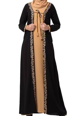 Two Piece Set Of Abaya And Embroidered Cardigan  Made In Nida Matte Fabric 2