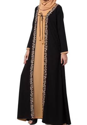 Two Piece Set Of Abaya And Embroidered Cardigan  Made In Nida Matte Fabric 3