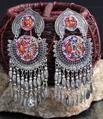 Handcrafted Hanging Pattern Multi Beads Royal Design Oxidised Silver Plated Brass Chandbalis