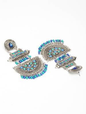 Handcrafted Blue Beads and Stones Oxidised Silver Plated Brass Chandbalis 3