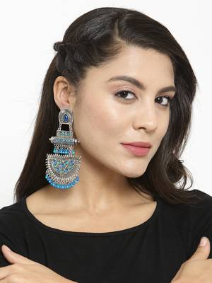 Handcrafted Blue Beads and Stones Oxidised Silver Plated Brass Chandbalis 4