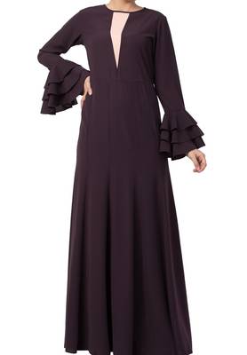 Slim Fit Dress With Multi Layered Bell Sleeves Made In Nida Matte Fabric 1