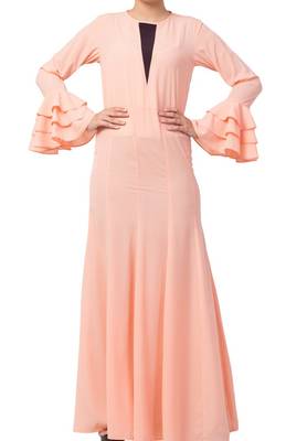 Slim Fit Dress With Multi Layered Bell Sleeves Made In Nida Matte Fabric 1