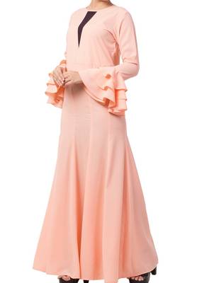 Slim Fit Dress With Multi Layered Bell Sleeves Made In Nida Matte Fabric 3