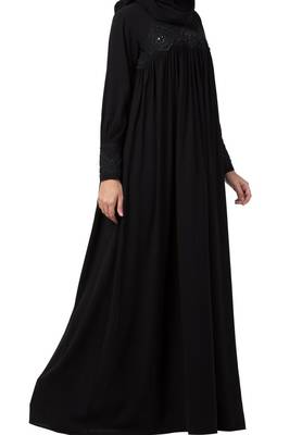 Lose Fit Abaya Like Dress With  Pearl Lace Work Made In kashibo Matte Fabric 8
