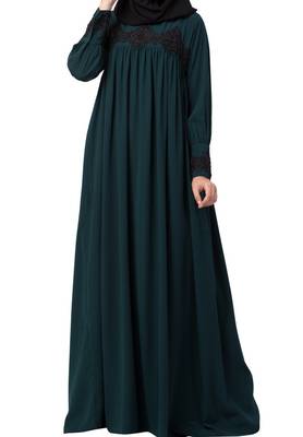 Lose Fit Abaya Like Dress With  Pearl Lace Work Made In kashibo Matte Fabric 2