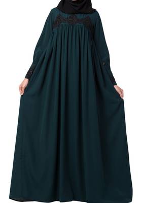 Lose Fit Abaya Like Dress With  Pearl Lace Work Made In kashibo Matte Fabric 3