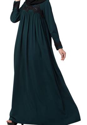 Lose Fit Abaya Like Dress With  Pearl Lace Work Made In kashibo Matte Fabric 4
