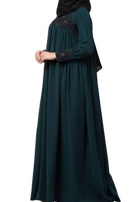 Lose Fit Abaya Like Dress With  Pearl Lace Work Made In kashibo Matte Fabric 5