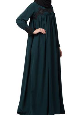 Lose Fit Abaya Like Dress With  Pearl Lace Work Made In kashibo Matte Fabric 6