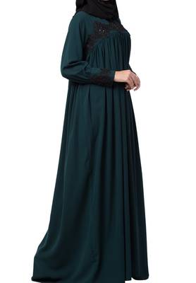 Lose Fit Abaya Like Dress With  Pearl Lace Work Made In kashibo Matte Fabric 7