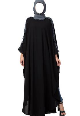 Modern Kaftan With Open Side Slits And Ruffles On Sleeves Made In kashibo Matte Fabric 3