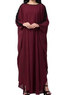Modern Kaftan With Open Side Slits And Ruffles On Sleeves Made In kashibo Matte Fabric 5