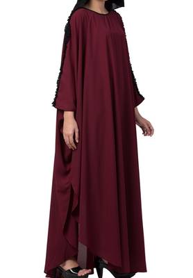 Modern Kaftan With Open Side Slits And Ruffles On Sleeves Made In kashibo Matte Fabric 7