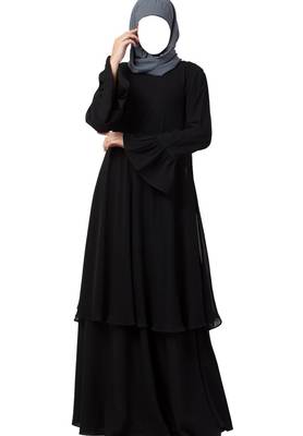 Dual Layer Modest Abaya Dress With Bell Sleeves Made In kashibo Matte And Fine Georgette Fabrics 1
