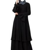 Dual Layer Modest Abaya Dress With Bell Sleeves Made In kashibo Matte And Fine Georgette Fabrics