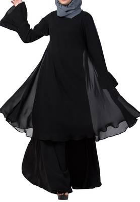 Dual Layer Modest Abaya Dress With Bell Sleeves Made In kashibo Matte And Fine Georgette Fabrics 2