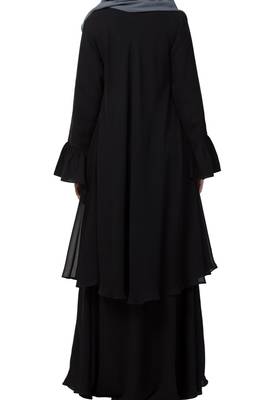 Dual Layer Modest Abaya Dress With Bell Sleeves Made In kashibo Matte And Fine Georgette Fabrics 4