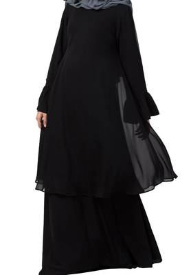 Dual Layer Modest Abaya Dress With Bell Sleeves Made In kashibo Matte And Fine Georgette Fabrics 5