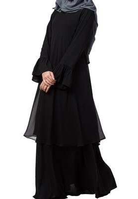 Dual Layer Modest Abaya Dress With Bell Sleeves Made In kashibo Matte And Fine Georgette Fabrics 6