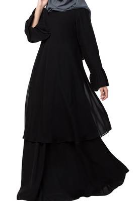 Dual Layer Modest Abaya Dress With Bell Sleeves Made In kashibo Matte And Fine Georgette Fabrics 7